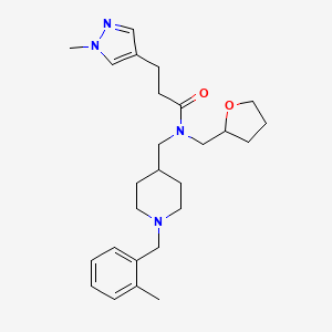 N-[[1-[(2-methylphenyl)methyl]piperidin-4-yl]methyl]-3-(1-methylpyrazol-4-yl)-N-(oxolan-2-ylmethyl)propanamide