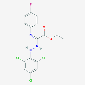 molecular formula C16H13Cl3FN3O2 B379499 Ethyl 2-(4-fluorophenyl)imino-2-[2-(2,4,6-trichlorophenyl)hydrazinyl]acetate 