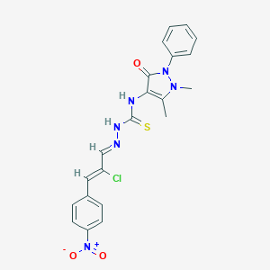 molecular formula C21H19ClN6O3S B379501 2-chloro-3-{4-nitrophenyl}acrylaldehyde N-(1,5-dimethyl-3-oxo-2-phenyl-2,3-dihydro-1H-pyrazol-4-yl)thiosemicarbazone 