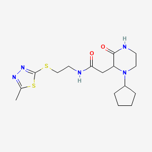 molecular formula C16H25N5O2S2 B3795103 2-(1-cyclopentyl-3-oxo-2-piperazinyl)-N-{2-[(5-methyl-1,3,4-thiadiazol-2-yl)thio]ethyl}acetamide 