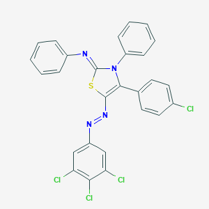 molecular formula C27H16Cl4N4S B379513 N-(4-(4-chlorophenyl)-3-phenyl-5-[(3,4,5-trichlorophenyl)diazenyl]-1,3-thiazol-2(3H)-ylidene)-N-phenylamine 