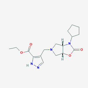 molecular formula C17H24N4O4 B3795187 ethyl 4-[[(3aS,6aR)-3-cyclopentyl-2-oxo-3a,4,6,6a-tetrahydropyrrolo[3,4-d][1,3]oxazol-5-yl]methyl]-1H-pyrazole-5-carboxylate 