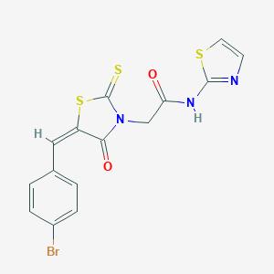 molecular formula C15H10BrN3O2S3 B379534 2-[5-(4-bromobenzylidene)-4-oxo-2-thioxo-1,3-thiazolidin-3-yl]-N-(1,3-thiazol-2-yl)acetamide 