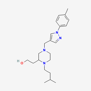 molecular formula C22H34N4O B3795408 2-(1-(3-methylbutyl)-4-{[1-(4-methylphenyl)-1H-pyrazol-4-yl]methyl}-2-piperazinyl)ethanol 