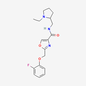 molecular formula C18H22FN3O3 B3795418 N-[(1-ethylpyrrolidin-2-yl)methyl]-2-[(2-fluorophenoxy)methyl]-1,3-oxazole-4-carboxamide 