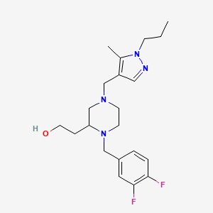 molecular formula C21H30F2N4O B3795527 2-{1-(3,4-difluorobenzyl)-4-[(5-methyl-1-propyl-1H-pyrazol-4-yl)methyl]-2-piperazinyl}ethanol 