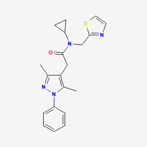 molecular formula C20H22N4OS B3795650 N-cyclopropyl-2-(3,5-dimethyl-1-phenyl-1H-pyrazol-4-yl)-N-(1,3-thiazol-2-ylmethyl)acetamide 