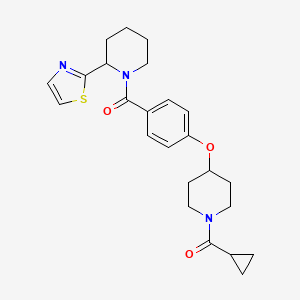 molecular formula C24H29N3O3S B3795677 Cyclopropyl-[4-[4-[2-(1,3-thiazol-2-yl)piperidine-1-carbonyl]phenoxy]piperidin-1-yl]methanone 