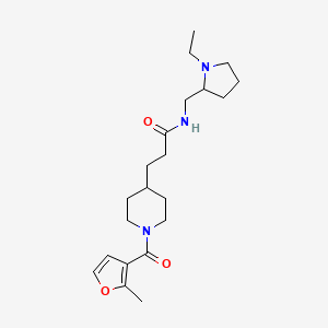 molecular formula C21H33N3O3 B3795680 N-[(1-ethyl-2-pyrrolidinyl)methyl]-3-[1-(2-methyl-3-furoyl)-4-piperidinyl]propanamide 