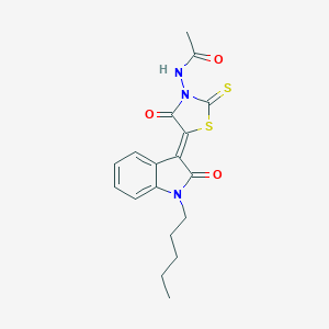 molecular formula C18H19N3O3S2 B379578 N-[(5Z)-4-oxo-5-(2-oxo-1-pentylindol-3-ylidene)-2-sulfanylidene-1,3-thiazolidin-3-yl]acetamide CAS No. 302559-68-8