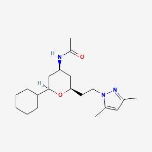 molecular formula C20H33N3O2 B3795833 N-{(2R*,4S*,6R*)-2-cyclohexyl-6-[2-(3,5-dimethyl-1H-pyrazol-1-yl)ethyl]tetrahydro-2H-pyran-4-yl}acetamide 