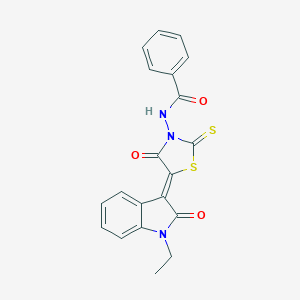 molecular formula C20H15N3O3S2 B379585 N-[(5Z)-5-(1-ethyl-2-oxoindol-3-ylidene)-4-oxo-2-sulfanylidene-1,3-thiazolidin-3-yl]benzamide CAS No. 302559-67-7