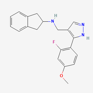 molecular formula C20H20FN3O B3795872 N-[[5-(2-fluoro-4-methoxyphenyl)-1H-pyrazol-4-yl]methyl]-2,3-dihydro-1H-inden-2-amine 