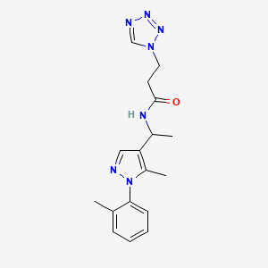 molecular formula C17H21N7O B3795935 N-{1-[5-methyl-1-(2-methylphenyl)-1H-pyrazol-4-yl]ethyl}-3-(1H-tetrazol-1-yl)propanamide 