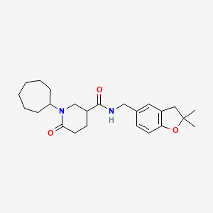 molecular formula C24H34N2O3 B3796045 1-cycloheptyl-N-[(2,2-dimethyl-2,3-dihydro-1-benzofuran-5-yl)methyl]-6-oxo-3-piperidinecarboxamide 