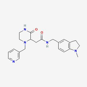 molecular formula C22H27N5O2 B3796057 N-[(1-methyl-2,3-dihydroindol-5-yl)methyl]-2-[3-oxo-1-(pyridin-3-ylmethyl)piperazin-2-yl]acetamide 