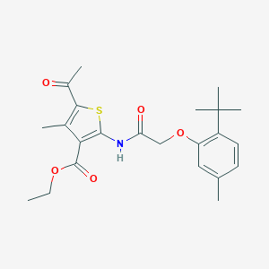 molecular formula C23H29NO5S B379613 Ethyl 5-acetyl-2-{[(2-tert-butyl-5-methylphenoxy)acetyl]amino}-4-methyl-3-thiophenecarboxylate 
