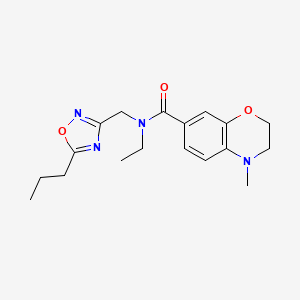 molecular formula C18H24N4O3 B3796168 N-ethyl-4-methyl-N-[(5-propyl-1,2,4-oxadiazol-3-yl)methyl]-2,3-dihydro-1,4-benzoxazine-7-carboxamide 