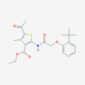 molecular formula C22H27NO5S B379618 Ethyl 5-acetyl-2-{[(2-tert-butylphenoxy)acetyl]amino}-4-methyl-3-thiophenecarboxylate 