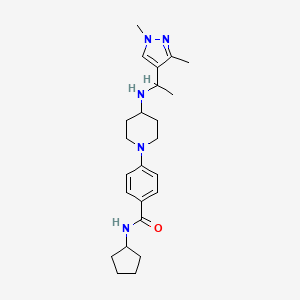 molecular formula C24H35N5O B3796241 N-cyclopentyl-4-[4-[1-(1,3-dimethylpyrazol-4-yl)ethylamino]piperidin-1-yl]benzamide 