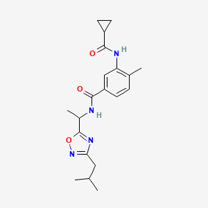 molecular formula C20H26N4O3 B3796246 3-[(cyclopropylcarbonyl)amino]-N-[1-(3-isobutyl-1,2,4-oxadiazol-5-yl)ethyl]-4-methylbenzamide 