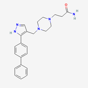 molecular formula C23H27N5O B3796352 3-[4-[[5-(4-phenylphenyl)-1H-pyrazol-4-yl]methyl]piperazin-1-yl]propanamide 