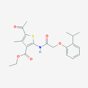 molecular formula C21H25NO5S B379636 Ethyl 5-acetyl-2-{[(2-isopropylphenoxy)acetyl]amino}-4-methyl-3-thiophenecarboxylate 