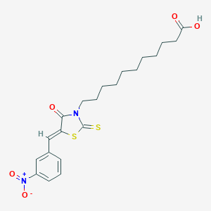 molecular formula C21H26N2O5S2 B379649 11-(5-{3-Nitrobenzylidene}-4-oxo-2-thioxo-1,3-thiazolidin-3-yl)undecanoic acid 
