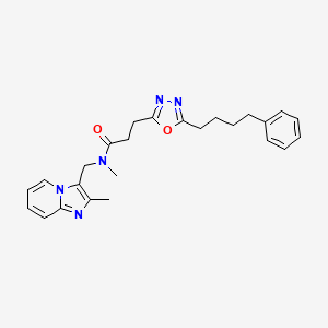 molecular formula C25H29N5O2 B3796514 N-methyl-N-[(2-methylimidazo[1,2-a]pyridin-3-yl)methyl]-3-[5-(4-phenylbutyl)-1,3,4-oxadiazol-2-yl]propanamide 