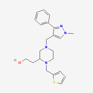 molecular formula C22H28N4OS B3796589 2-[4-[(1-methyl-3-phenyl-1H-pyrazol-4-yl)methyl]-1-(2-thienylmethyl)-2-piperazinyl]ethanol 