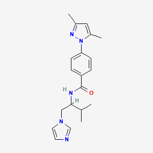 molecular formula C20H25N5O B3796714 4-(3,5-dimethyl-1H-pyrazol-1-yl)-N-[1-(1H-imidazol-1-ylmethyl)-2-methylpropyl]benzamide 