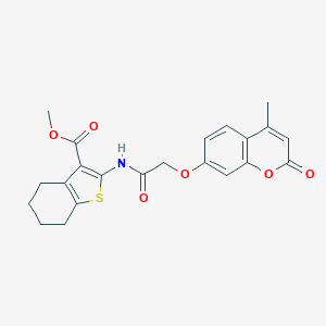 molecular formula C22H21NO6S B379674 methyl 2-({[(4-methyl-2-oxo-2H-chromen-7-yl)oxy]acetyl}amino)-4,5,6,7-tetrahydro-1-benzothiophene-3-carboxylate 