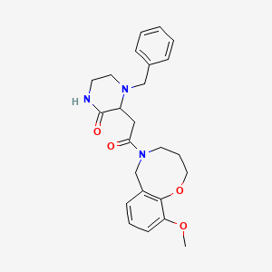 molecular formula C24H29N3O4 B3796877 4-Benzyl-3-[2-(10-methoxy-2,3,4,6-tetrahydro-1,5-benzoxazocin-5-yl)-2-oxoethyl]piperazin-2-one 