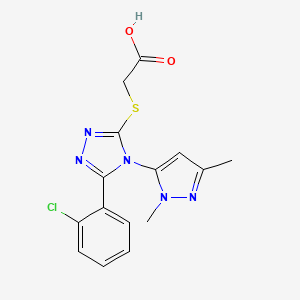 molecular formula C15H14ClN5O2S B3796937 {[5-(2-chlorophenyl)-4-(1,3-dimethyl-1H-pyrazol-5-yl)-4H-1,2,4-triazol-3-yl]thio}acetic acid 