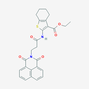 molecular formula C26H24N2O5S B379696 ethyl 2-{[3-(1,3-dioxo-1H-benzo[de]isoquinolin-2(3H)-yl)propanoyl]amino}-4,5,6,7-tetrahydro-1-benzothiophene-3-carboxylate 