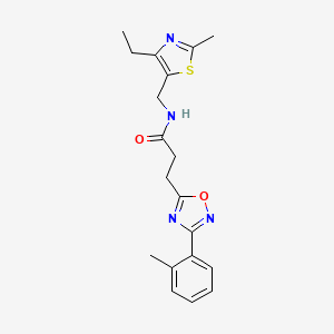 molecular formula C19H22N4O2S B3797056 N-[(4-ethyl-2-methyl-1,3-thiazol-5-yl)methyl]-3-[3-(2-methylphenyl)-1,2,4-oxadiazol-5-yl]propanamide 