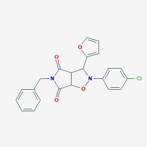 molecular formula C22H17ClN2O4 B379709 5-benzyl-2-(4-chlorophenyl)-3-(2-furyl)dihydro-2H-pyrrolo[3,4-d]isoxazole-4,6(3H,5H)-dione CAS No. 470695-10-4