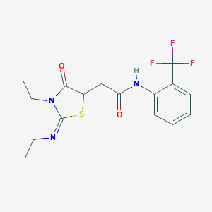 molecular formula C16H18F3N3O2S B379714 2-[(2E)-3-ethyl-2-(ethylimino)-4-oxo-1,3-thiazolidin-5-yl]-N-[2-(trifluoromethyl)phenyl]acetamide CAS No. 305373-09-5