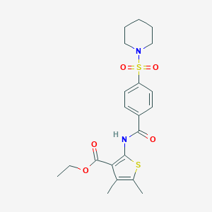 molecular formula C21H26N2O5S2 B379718 4,5-二甲基-2-(4-(哌啶-1-磺酰基)苯甲酰胺)噻吩-3-羧酸乙酯 CAS No. 325694-18-6