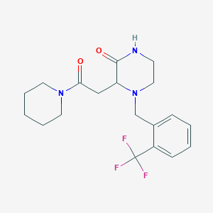 molecular formula C19H24F3N3O2 B3797234 3-[2-oxo-2-(1-piperidinyl)ethyl]-4-[2-(trifluoromethyl)benzyl]-2-piperazinone 