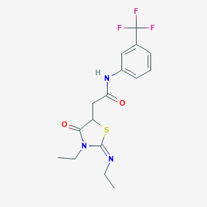 molecular formula C16H18F3N3O2S B379728 2-[(2E)-3-ethyl-2-(ethylimino)-4-oxo-1,3-thiazolidin-5-yl]-N-[3-(trifluoromethyl)phenyl]acetamide CAS No. 302548-85-2