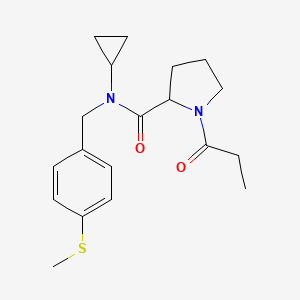 molecular formula C19H26N2O2S B3797299 N-cyclopropyl-N-[4-(methylthio)benzyl]-1-propionylpyrrolidine-2-carboxamide 