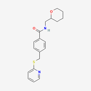 molecular formula C19H22N2O2S B3797499 4-[(pyridin-2-ylthio)methyl]-N-(tetrahydro-2H-pyran-2-ylmethyl)benzamide 