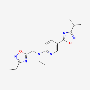 molecular formula C17H22N6O2 B3797591 N-ethyl-N-[(3-ethyl-1,2,4-oxadiazol-5-yl)methyl]-5-(3-isopropyl-1,2,4-oxadiazol-5-yl)-2-pyridinamine 