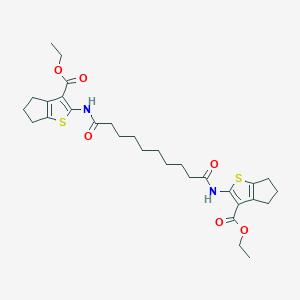 molecular formula C30H40N2O6S2 B379785 ethyl 2-[(10-{[3-(ethoxycarbonyl)-5,6-dihydro-4H-cyclopenta[b]thien-2-yl]amino}-10-oxodecanoyl)amino]-5,6-dihydro-4H-cyclopenta[b]thiophene-3-carboxylate 