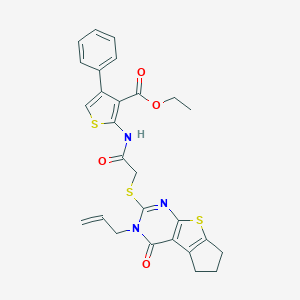 ethyl 2-({[(3-allyl-4-oxo-3,5,6,7-tetrahydro-4H-cyclopenta[4,5]thieno[2,3-d]pyrimidin-2-yl)sulfanyl]acetyl}amino)-4-phenyl-3-thiophenecarboxylate