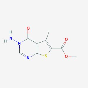 molecular formula C9H9N3O3S B379789 Methyl 3-amino-5-methyl-4-oxo-3,4-dihydrothieno[2,3-d]pyrimidine-6-carboxylate CAS No. 307324-80-7