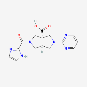 molecular formula C15H16N6O3 B3797946 (3aS,6aS)-5-(1H-imidazole-2-carbonyl)-2-pyrimidin-2-yl-3,4,6,6a-tetrahydro-1H-pyrrolo[3,4-c]pyrrole-3a-carboxylic acid 