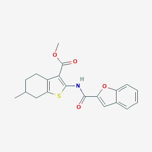 molecular formula C20H19NO4S B379810 Methyl 2-[(1-benzofuran-2-ylcarbonyl)amino]-6-methyl-4,5,6,7-tetrahydro-1-benzothiophene-3-carboxylate CAS No. 302576-90-5