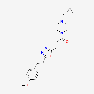 molecular formula C22H30N4O3 B3798105 1-(cyclopropylmethyl)-4-(3-{5-[2-(4-methoxyphenyl)ethyl]-1,3,4-oxadiazol-2-yl}propanoyl)piperazine 